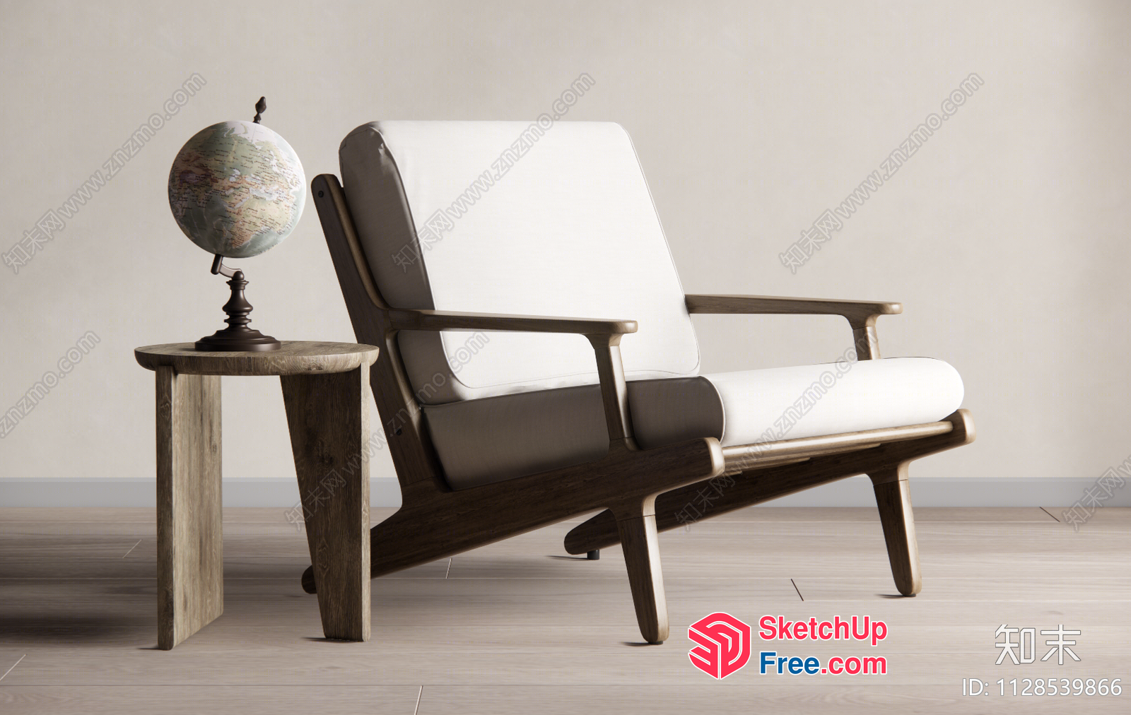 Elegant Mid-Century Modern Lounge Chair And Table Combination 3D SketchUp File