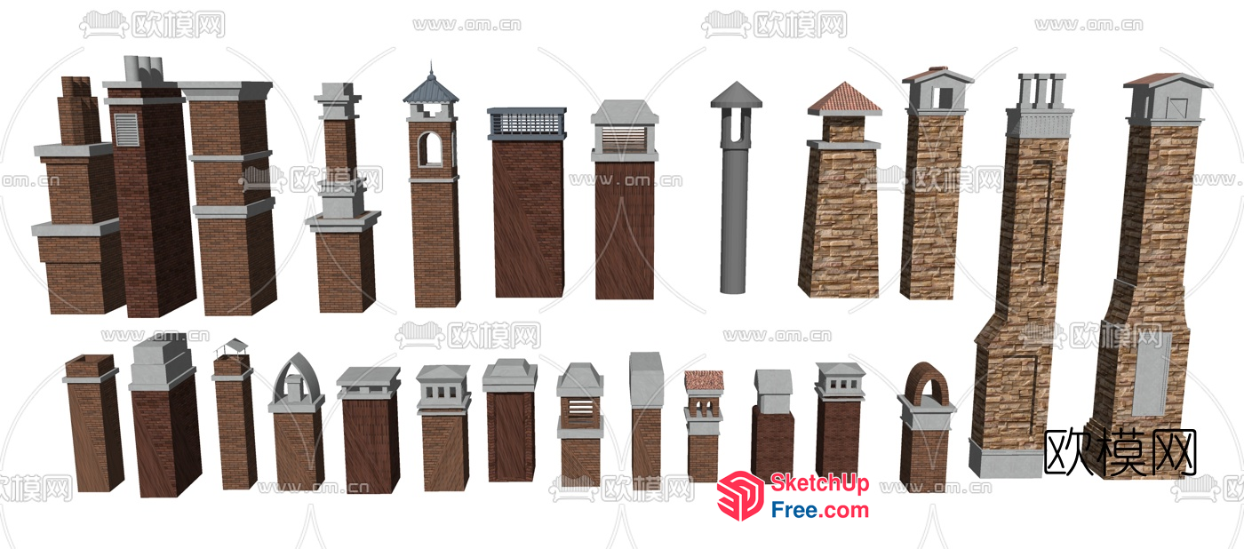 Brick And Stone Pillars Collection 3D SketchUp File