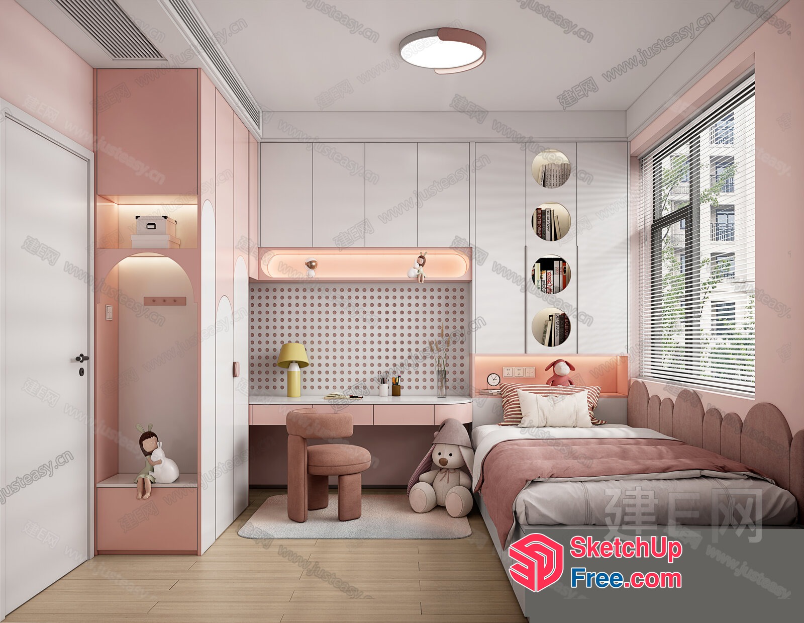 Pastel Pink And White Children'S Room 3D SketchUp File