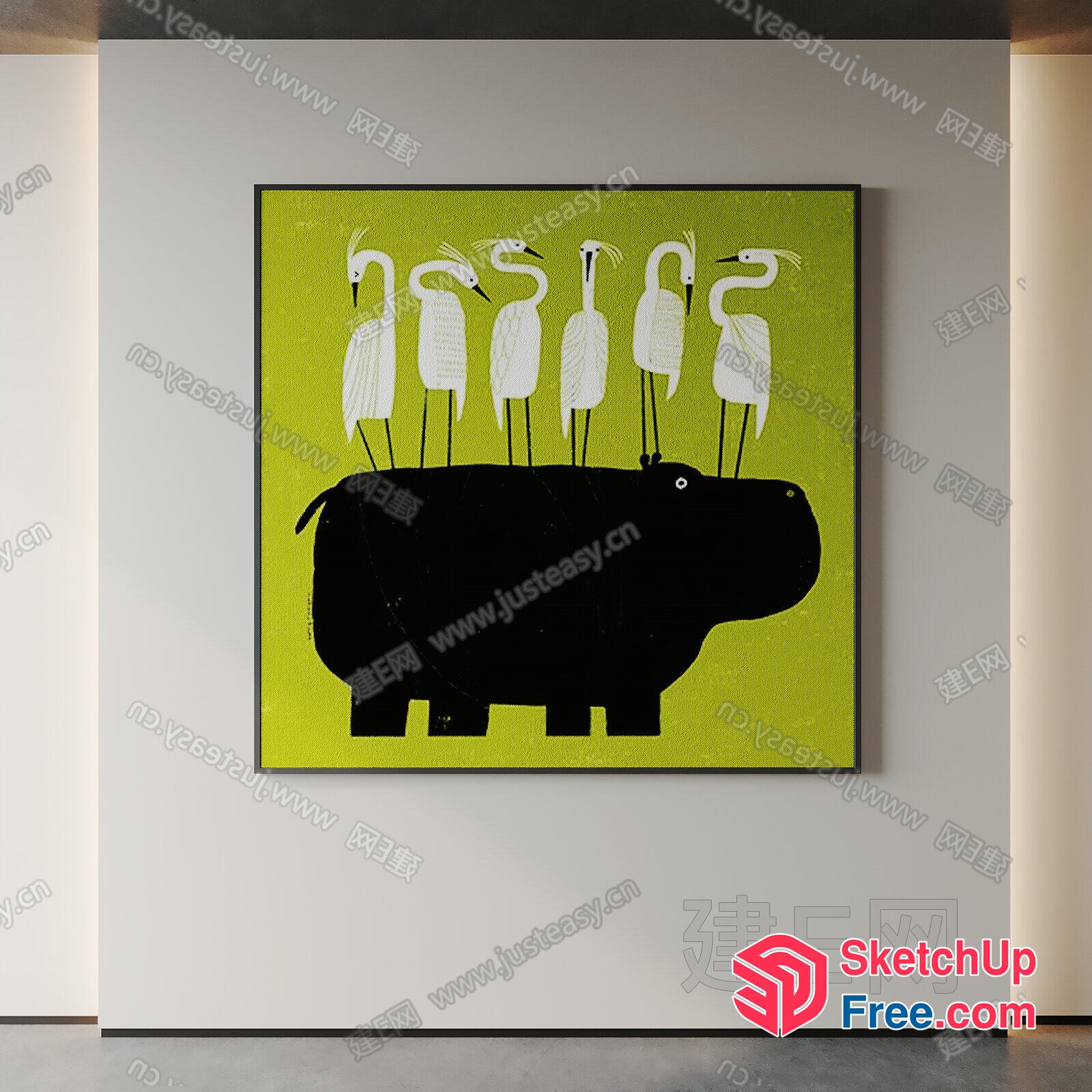 Six White Birds Standing On A Black Animal'S Back 3D SketchUp File