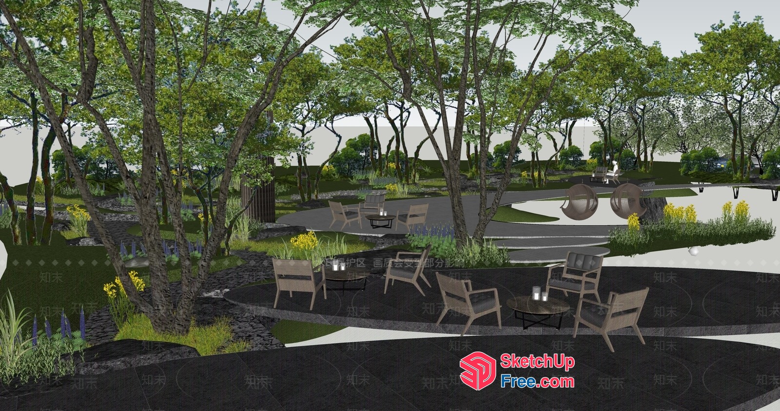 Serene Outdoor Seating Area With Elegant Furniture 3D SketchUp File