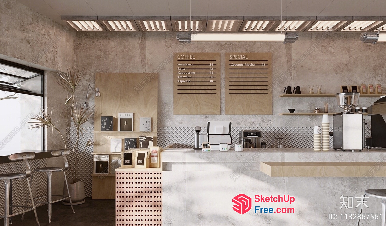 Modern Industrial Coffee Shop Interior 3D SketchUp File