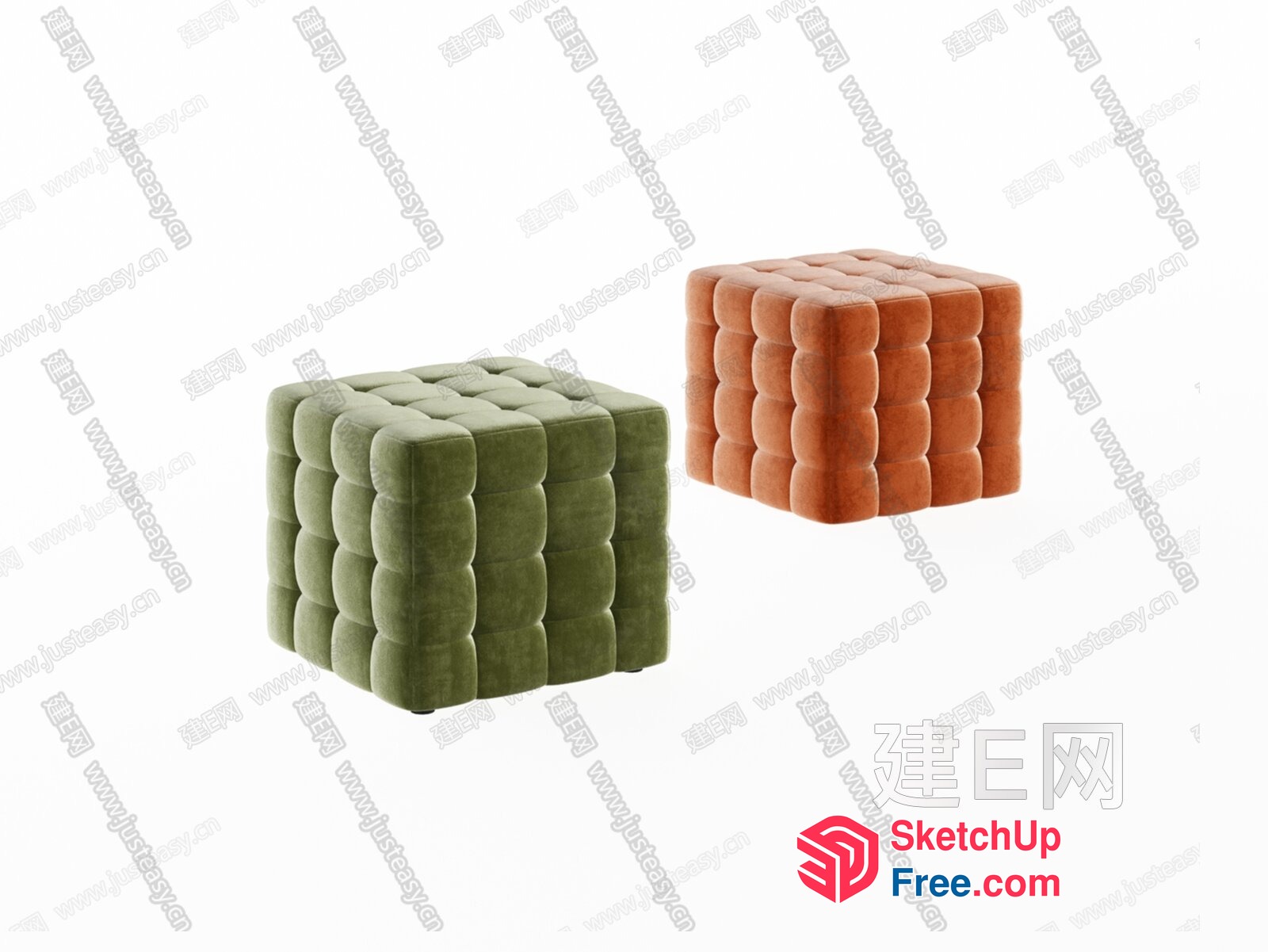 Elegant Cube-Shaped Pouf Furniture 3D SketchUp File