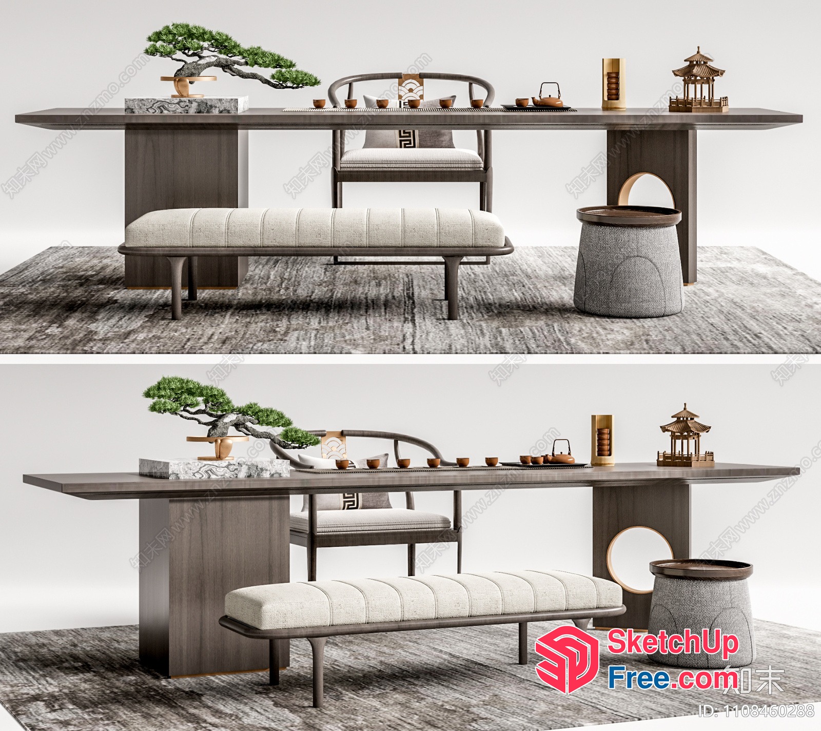Modern Japanese-Inspired Dining Room Furniture Set 3D SketchUp File Modern Japanese-Inspired Dining Room Furniture Set 3D SketchUp File