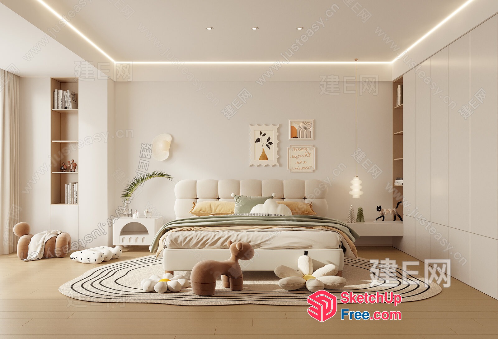 Minimalist Japanese Style Villa Bedroom With Creamy Color 3D SketchUp File