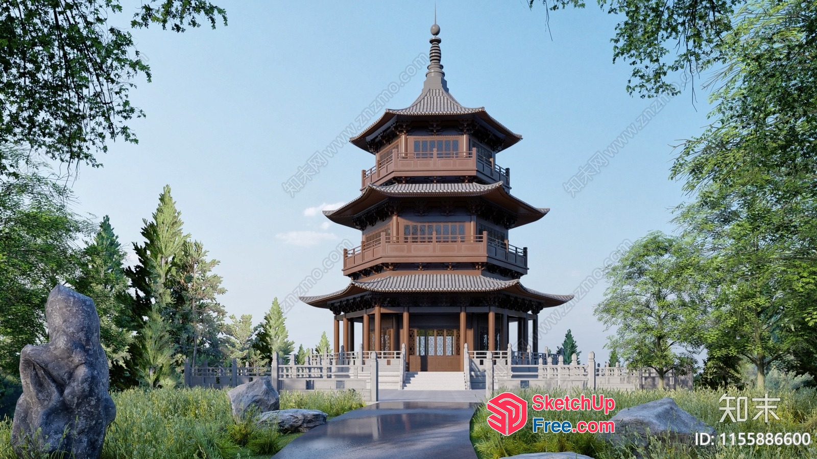 Traditional Asian Pagoda Building 3D SketchUp File