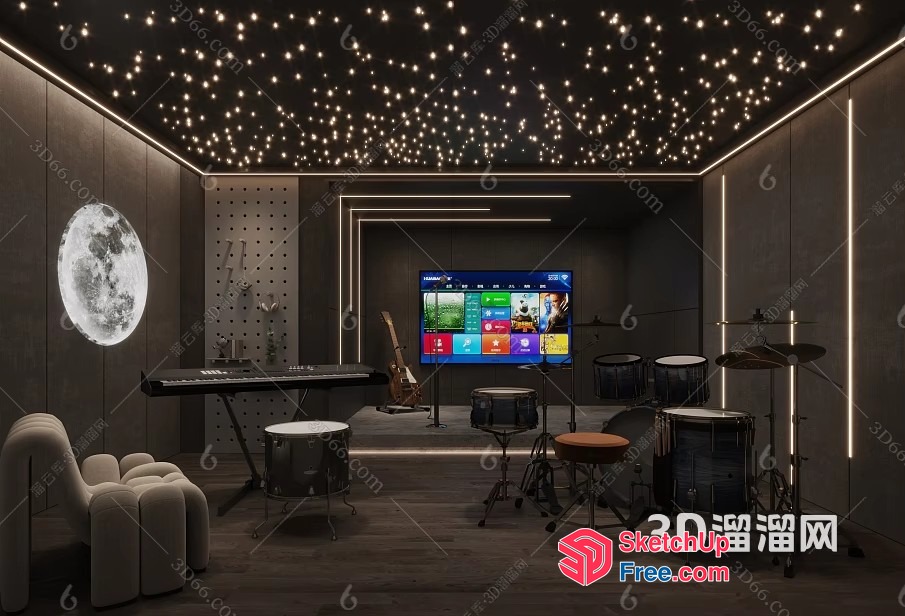 Modern Music Studio With Starry Night Ceiling 3D SketchUp File