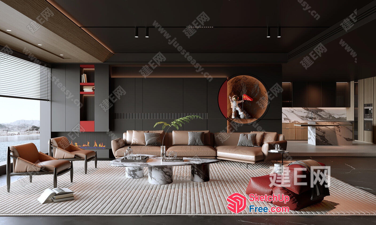 Modern Minimalist Living Room With Brown And White Accents 3D SketchUp File