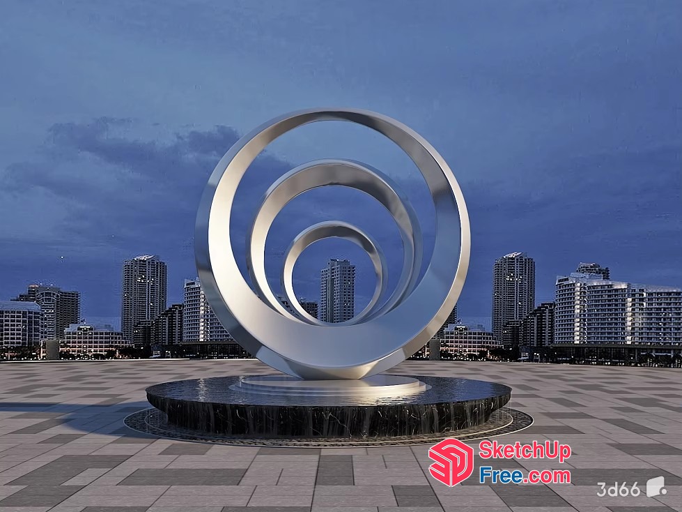Large Silver Ring Sculpture On A Black Stone Base 3D SketchUp File