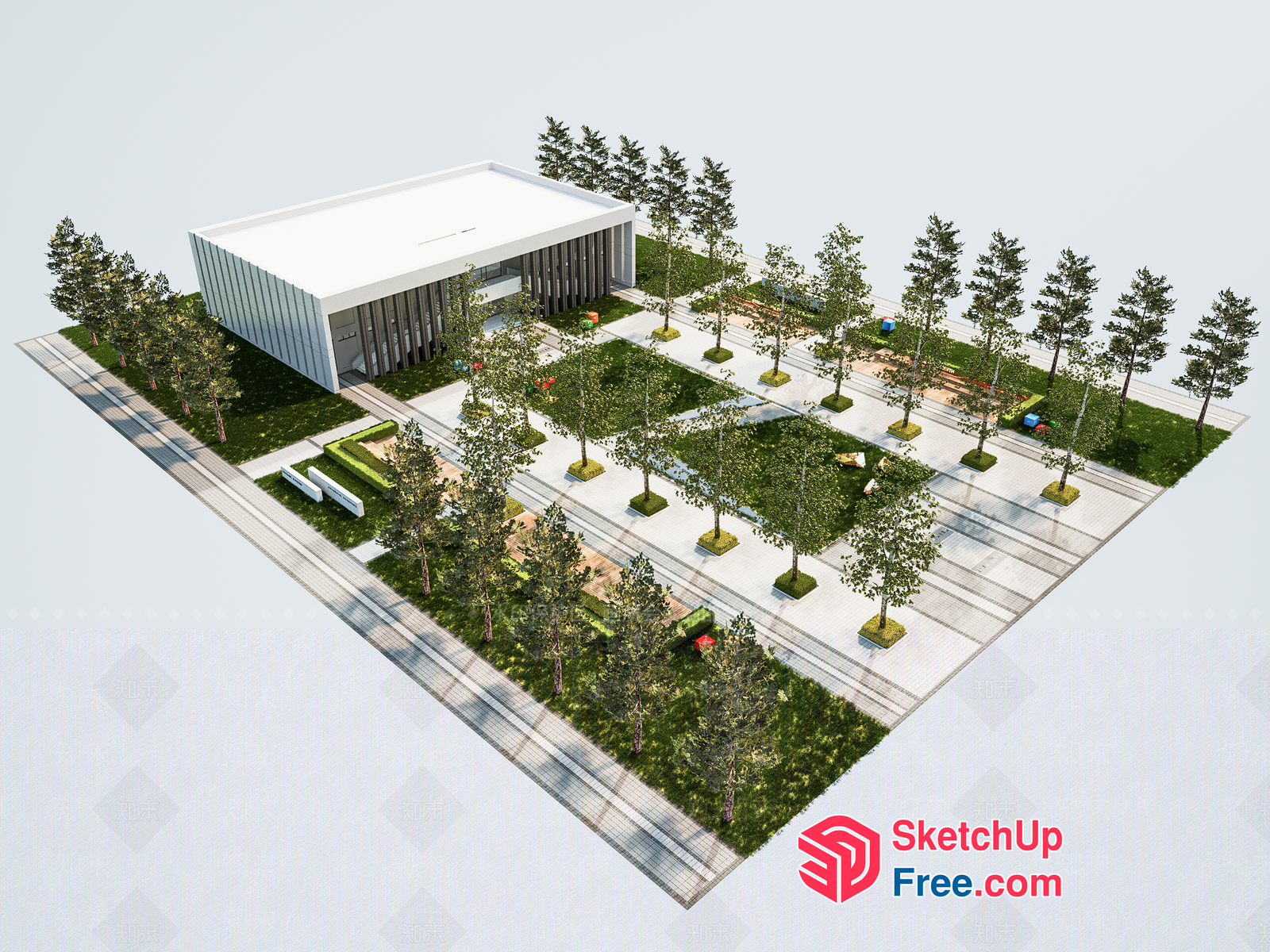Modern Office Building With Lush Greenery And Open Spaces 3D SketchUp File