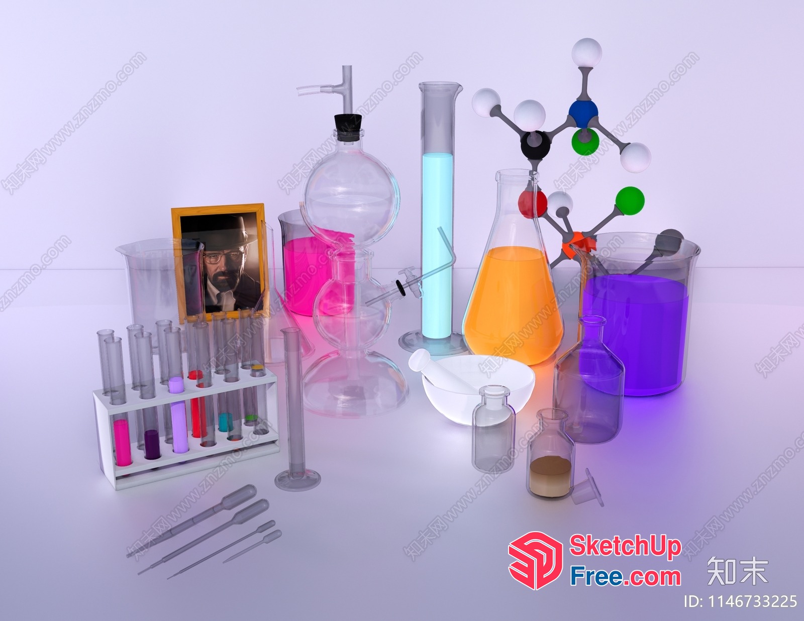 Colorful Laboratory Equipment And Molecules 3D SketchUp File