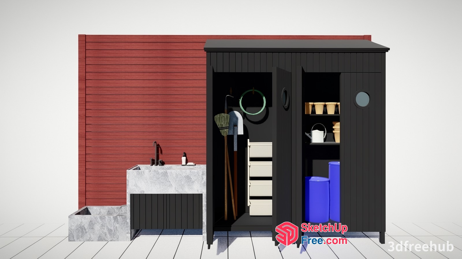 Outdoor Storage Shed With Gardening Tools 3D SketchUp File