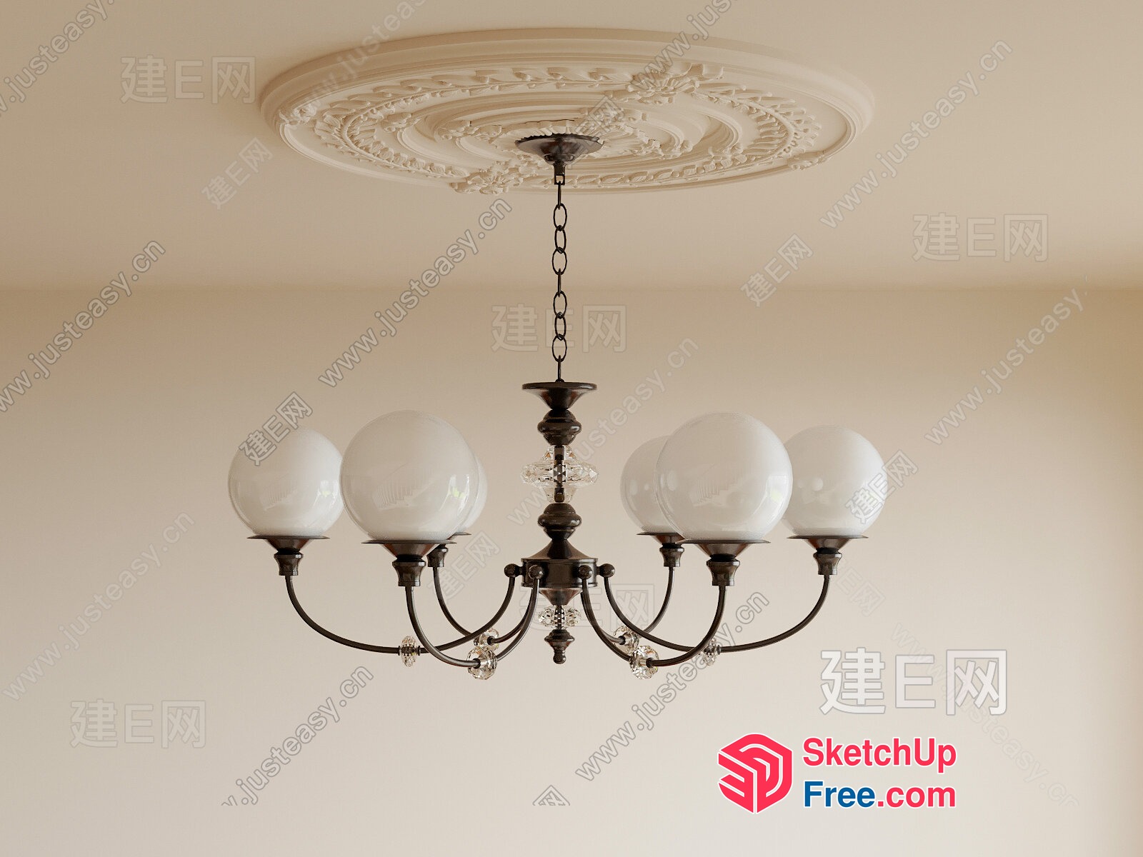 Classic Chandelier With Ornate Ceiling Medallion 3D SketchUp File