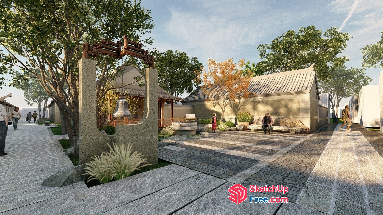 Asian-Inspired Courtyard Scene 3D SketchUp File