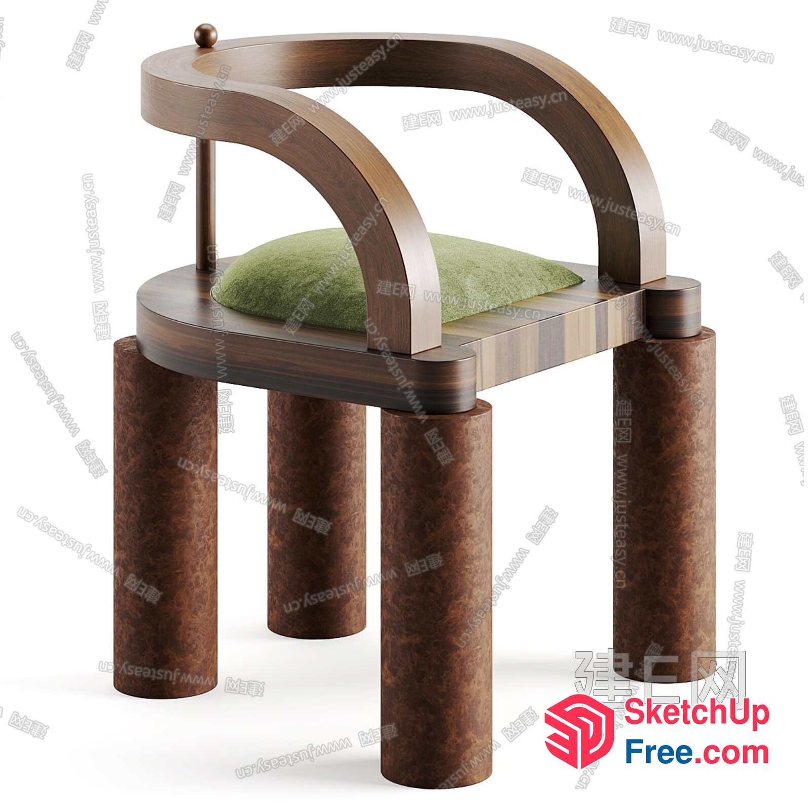 Modern Minimalist Pillar Stool With Green Cushion 3D SketchUp File