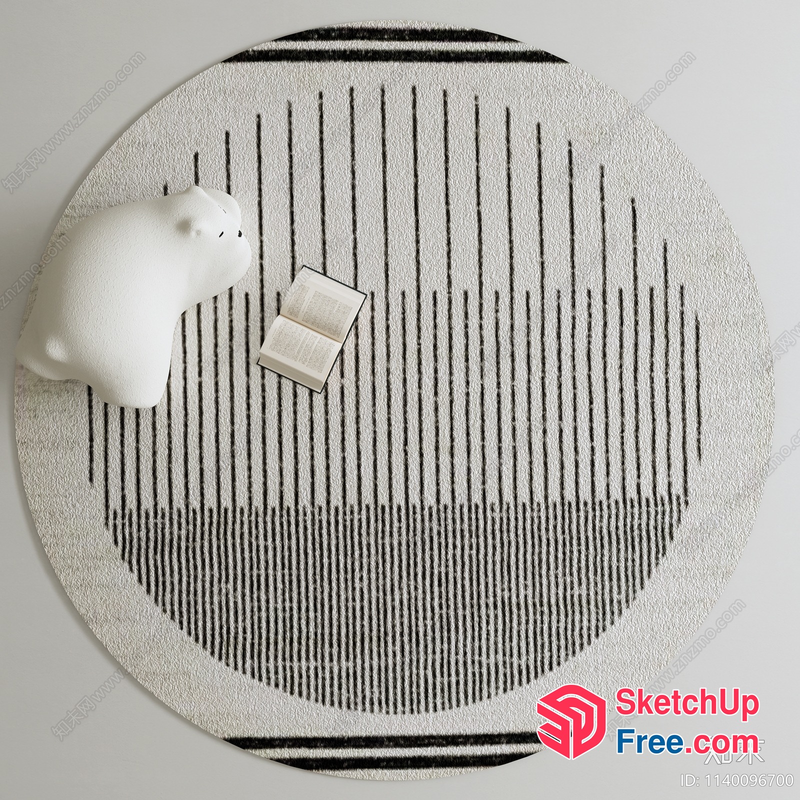 White Bear Rug With Striped Pattern And Book 3D SketchUp File