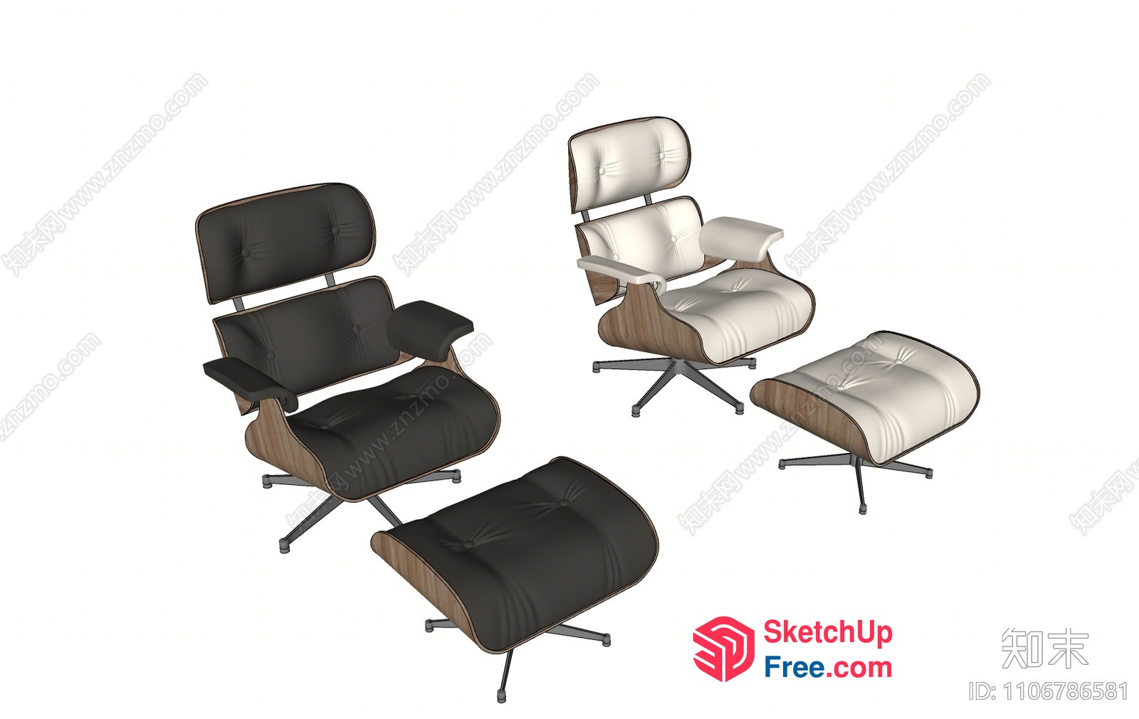 Modern Lounge Chairs And Ottomans Set 3D SketchUp File