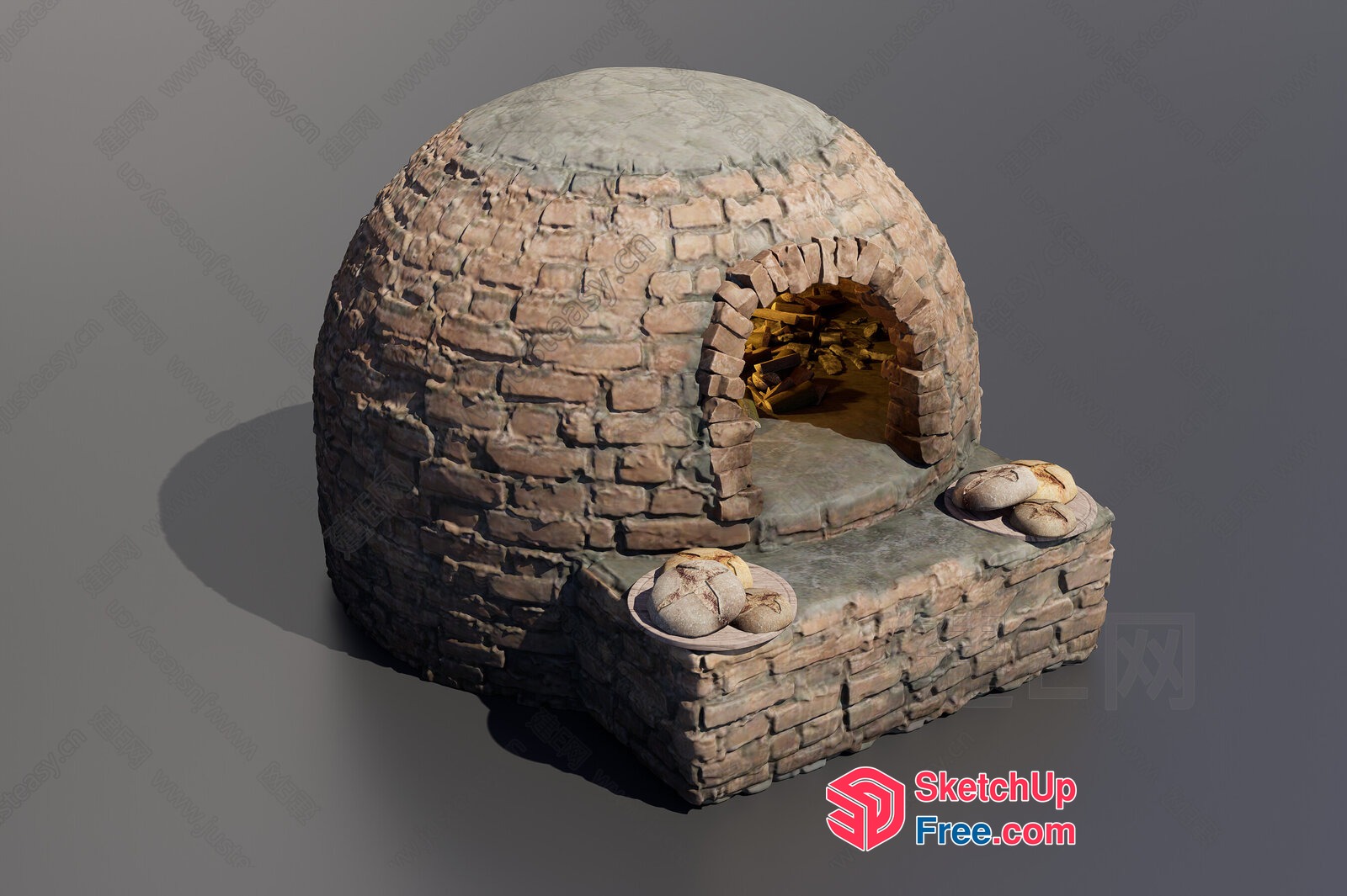 Traditional Stone Oven And Bread Display 3D SketchUp File