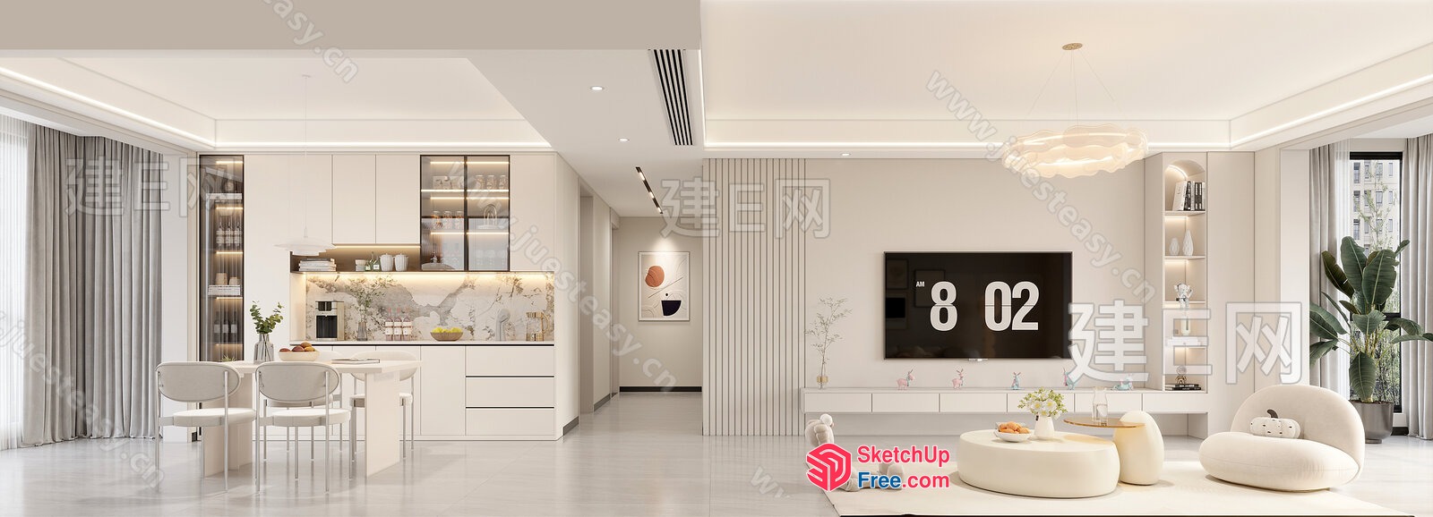 Elegant Modern White Living Room 3D SketchUp File
