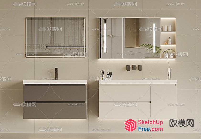 Modern Bathroom Decor With White And Grey Tones 3D SketchUp File