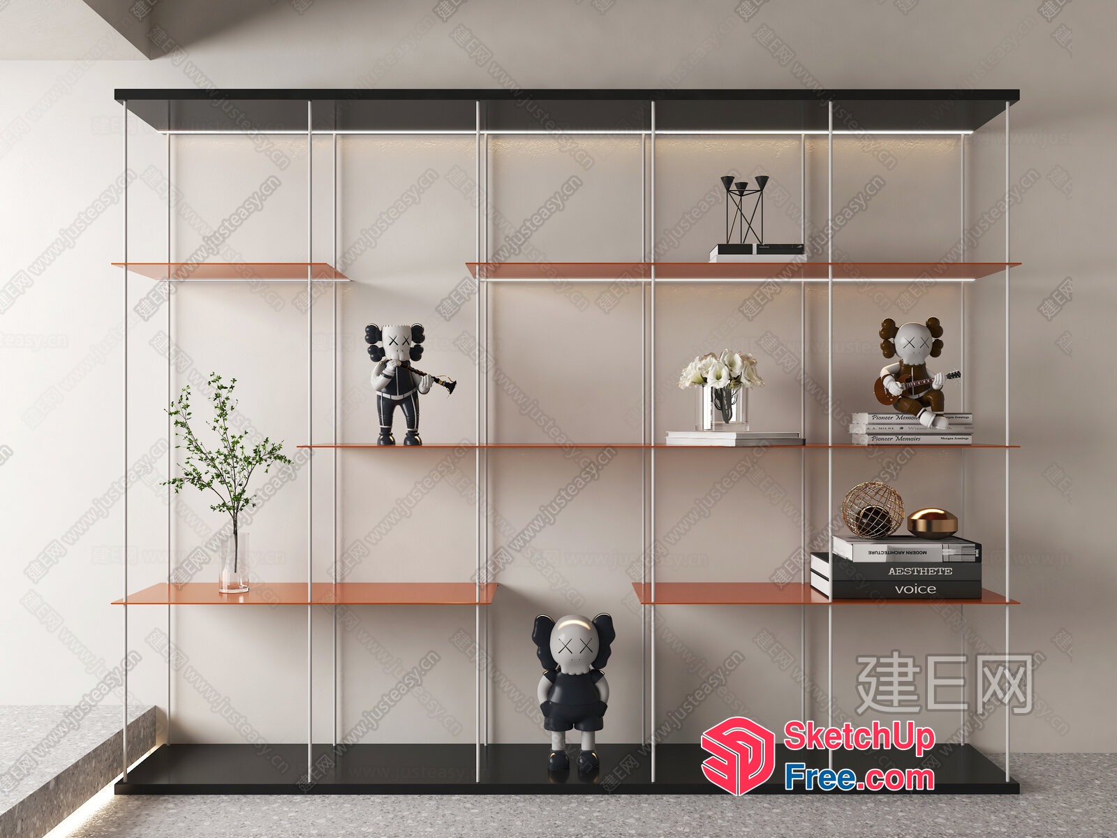 Minimalist Style Bookcase With Decorative Shelf 3D SketchUp File