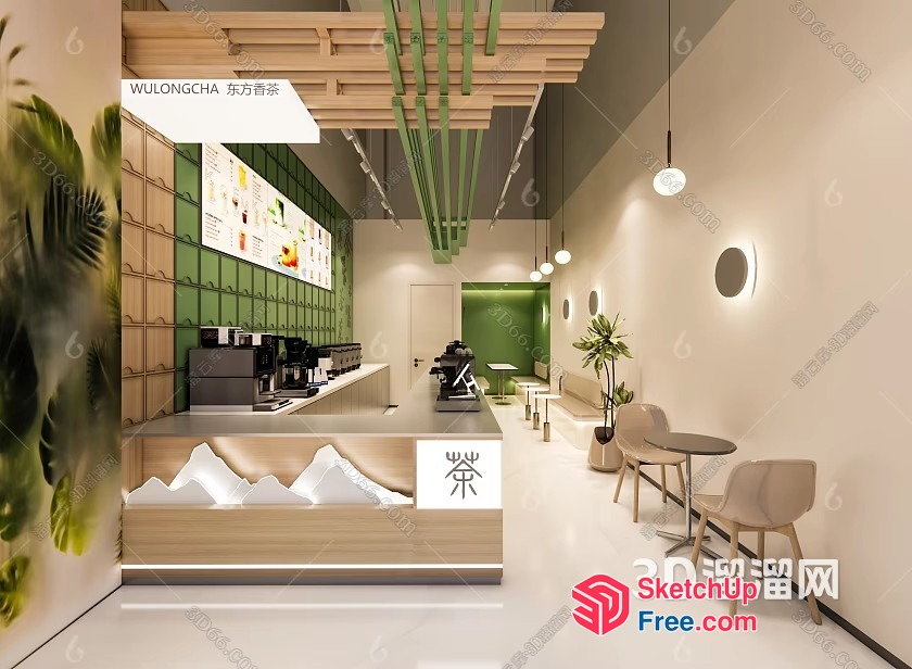 Modern Minimalist Greenery-Inspired Cafe Interior 3D SketchUp File