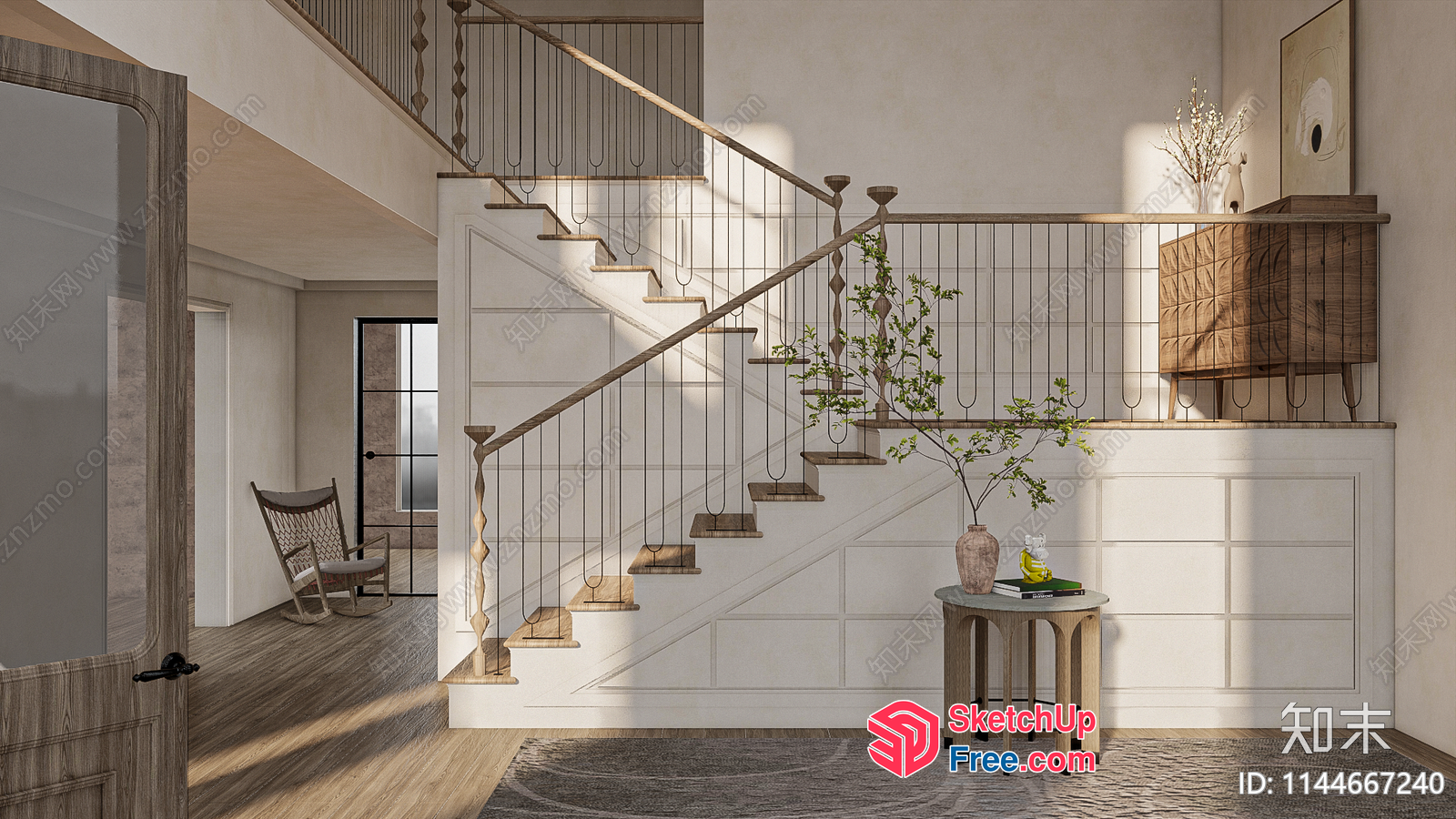 Elegant Staircase With Wood Accents And Natural Light 3D SketchUp File