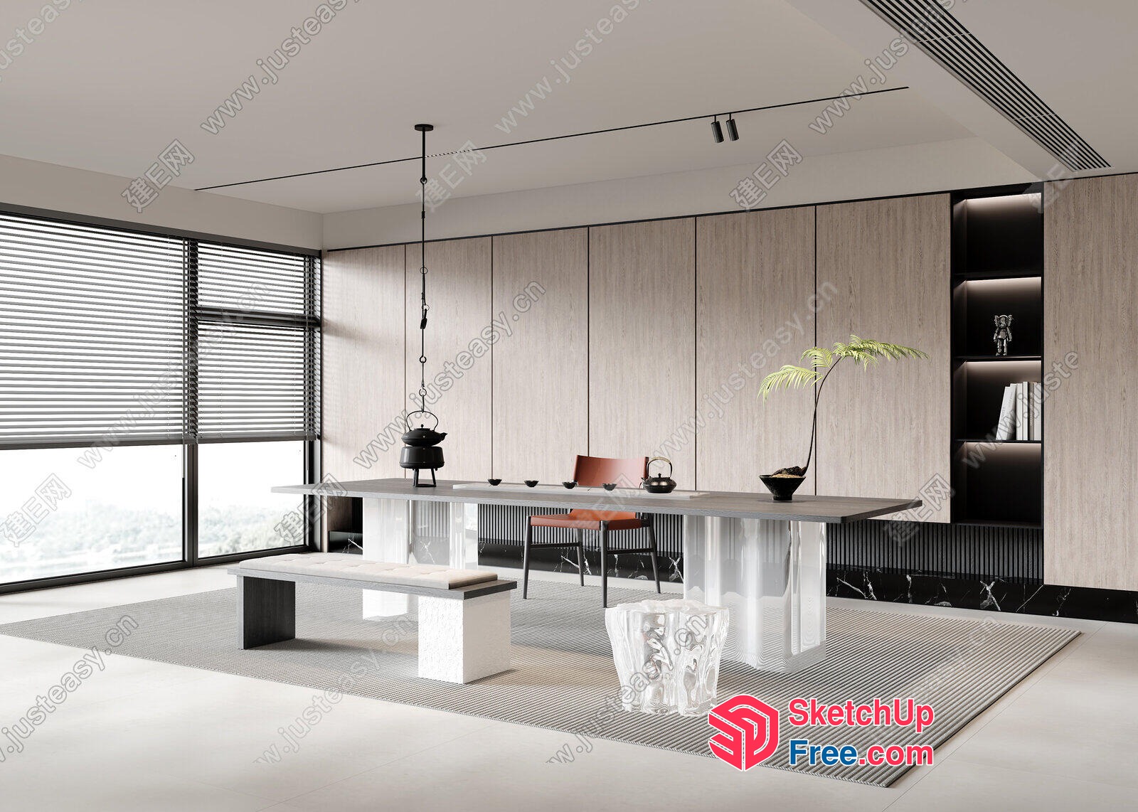 Elegant Minimalist Japanese-Inspired Modern Dining Room 3D SketchUp File