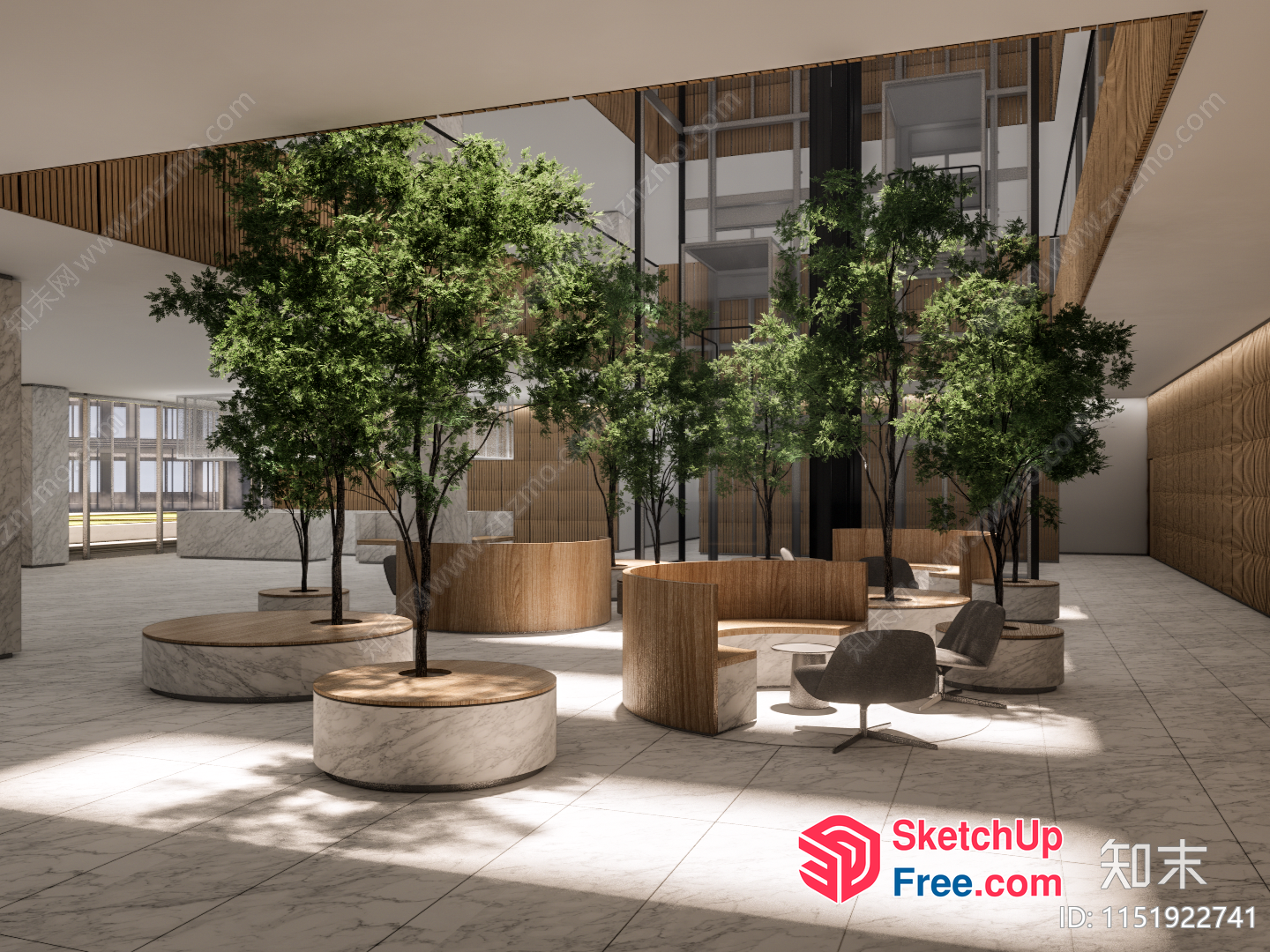 Modern Office Space With Elegant Marble Flooring And Natural Light 3D SketchUp File