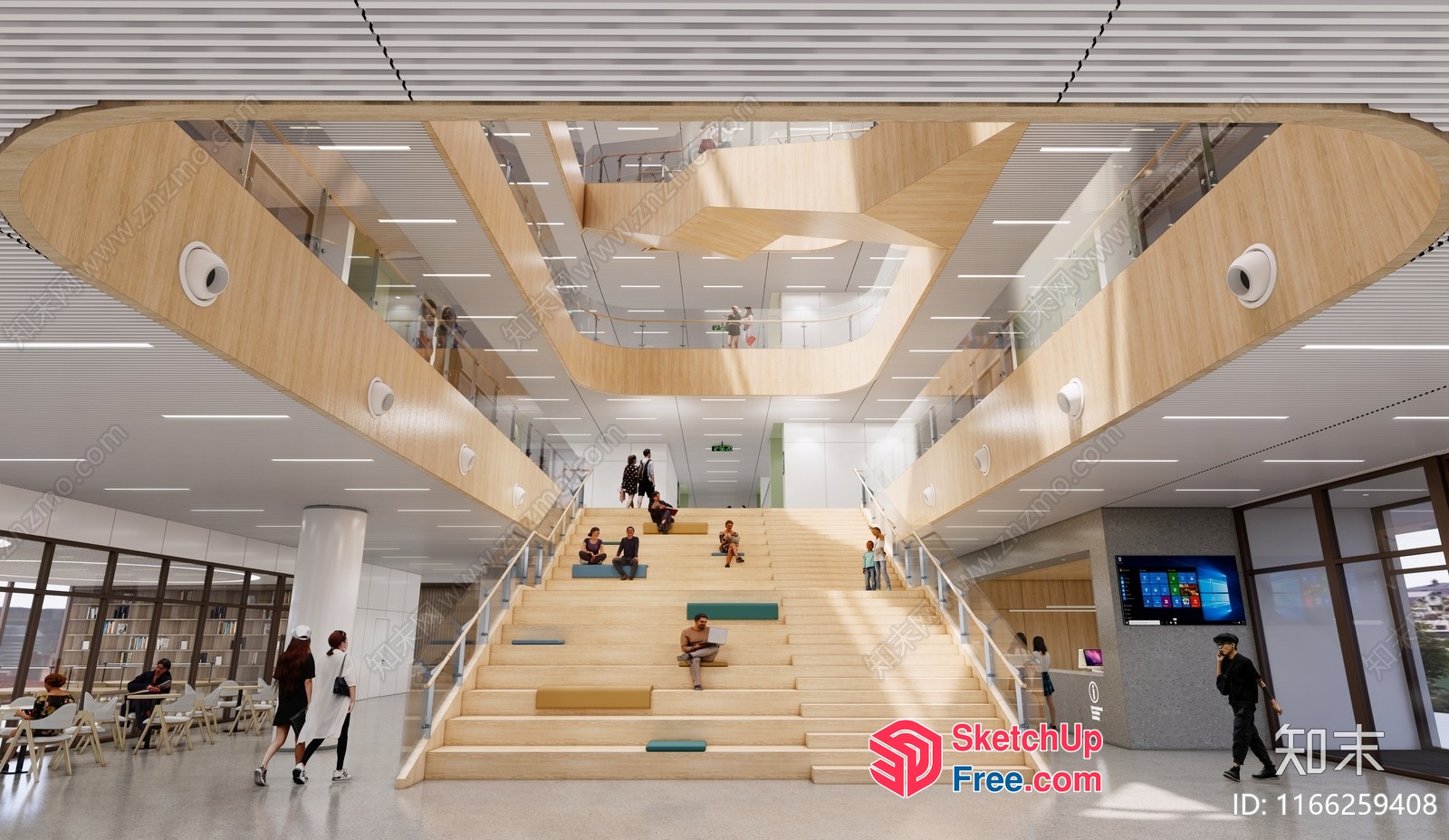 Modern Staircase Design With Natural Wood Accents 3D SketchUp File