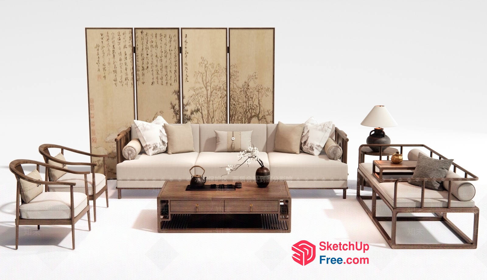 Modern Minimalist Japanese-Style Living Room 3D SketchUp File