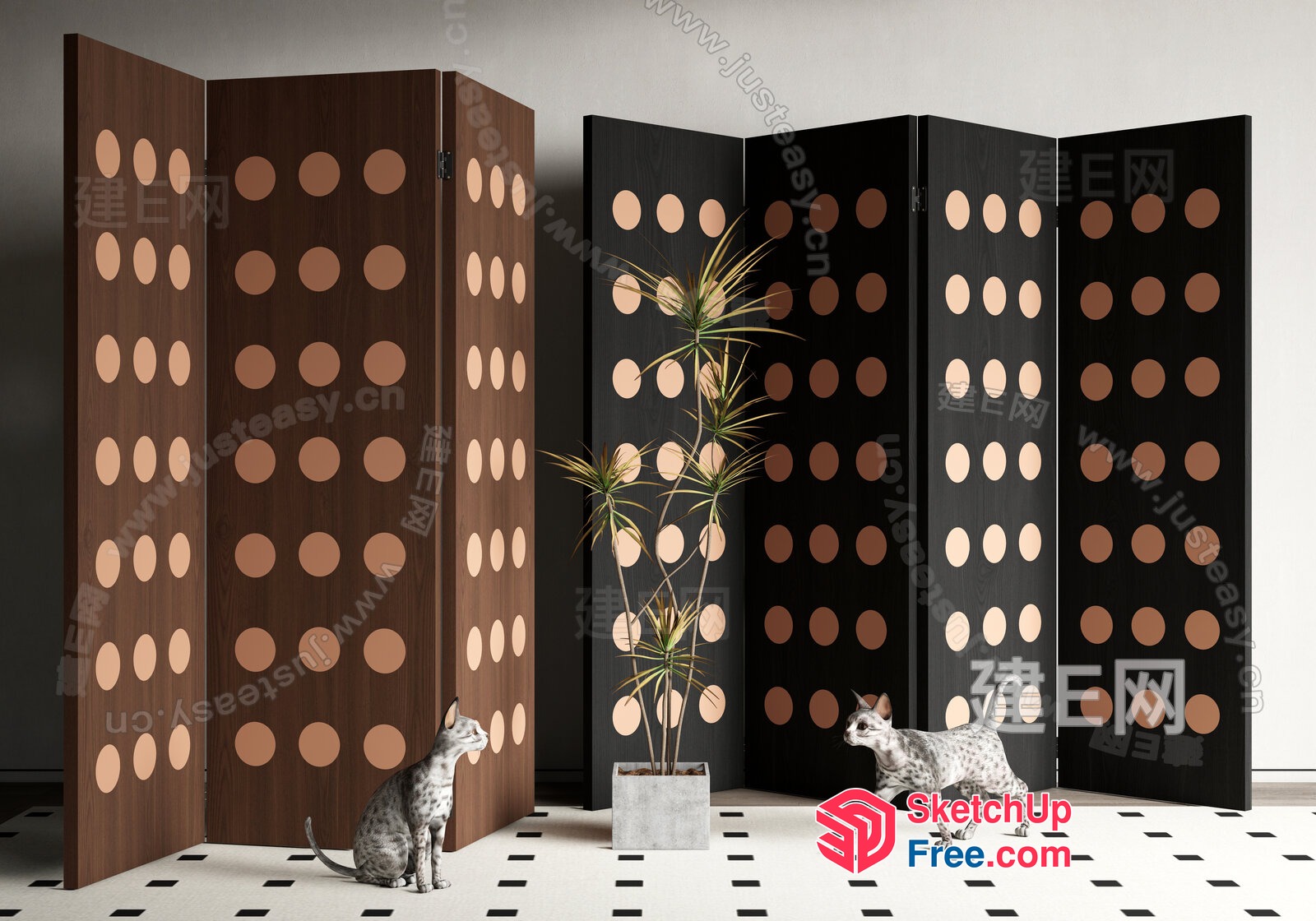 Polka Dot Patterned Room Divider 3D SketchUp File
