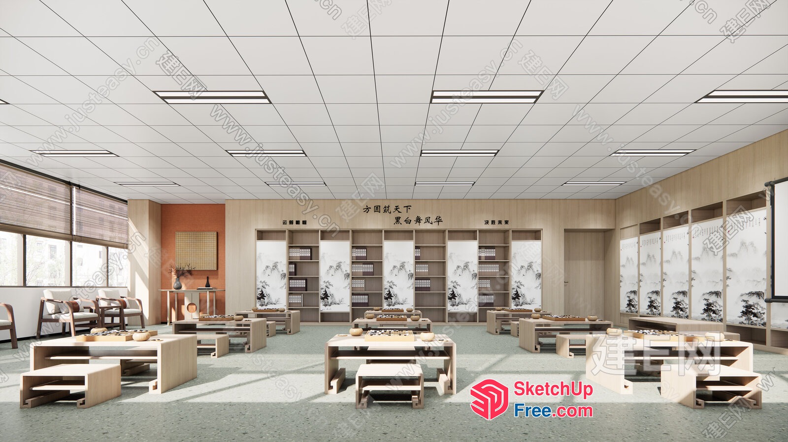Modern Asian-Inspired Meeting Room With Natural Light 3D SketchUp File
