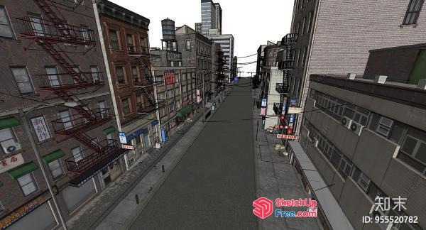 Commercial Street With Classic Moulding And Stairs 3D SketchUp File