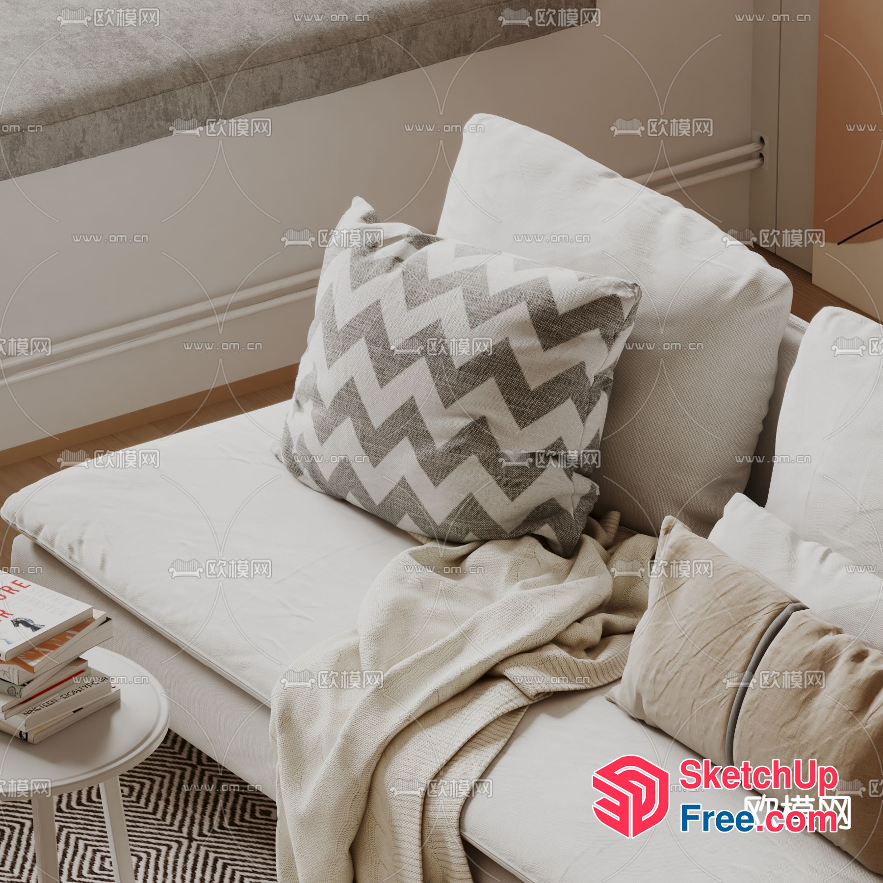 White Sofa With Pillows And Blanket 3D SketchUp File