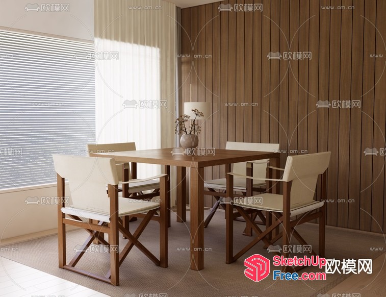 Dining Table And Chairs In A Modern, Neutral-Colored Room 3D SketchUp File