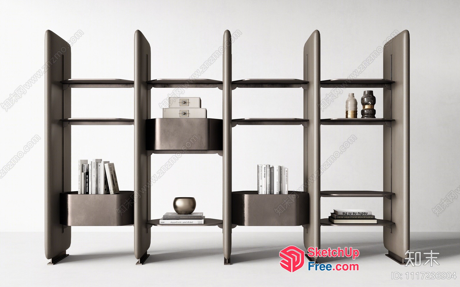 Modern Shelving Unit With Bookcases And Decorative Items 3D SketchUp File