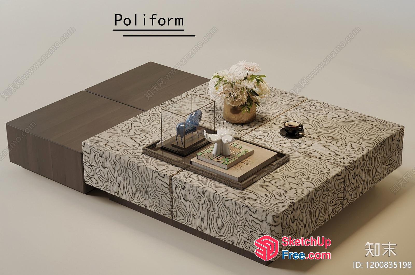 Poliform Coffee Table With Unique Pattern And Decorative Elements 3D SketchUp File