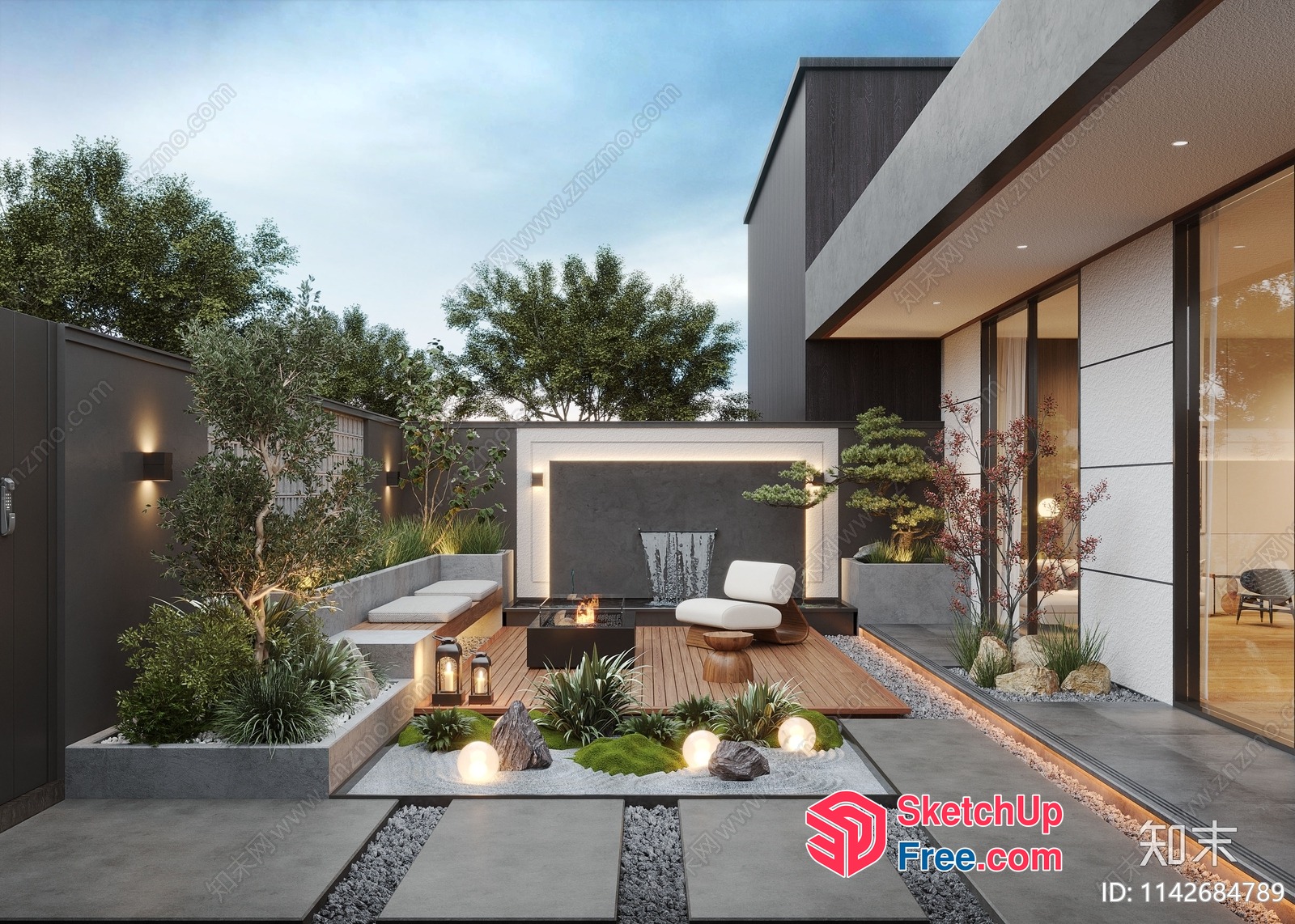 Modern Japanese-Style Outdoor Space With Elegant Decorations 3D SketchUp File