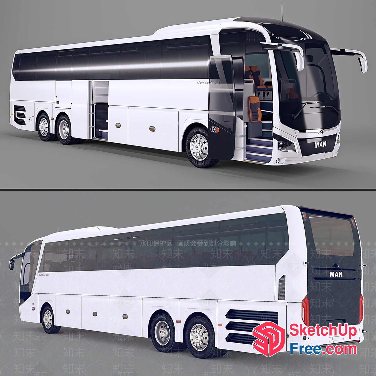 Long White And Black Bus With Sliding Door 3D SketchUp File