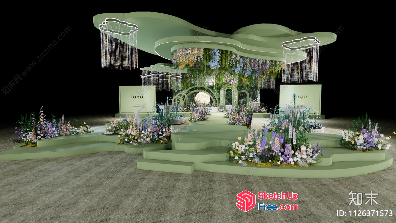 Stage Decorated With Flowers And Arches 3D SketchUp File