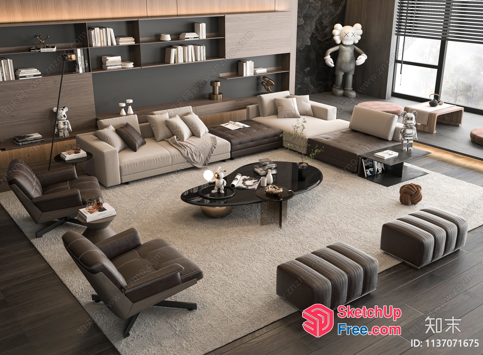 Modern Living Room With Large Sofa And Coffee Table 3D SketchUp File