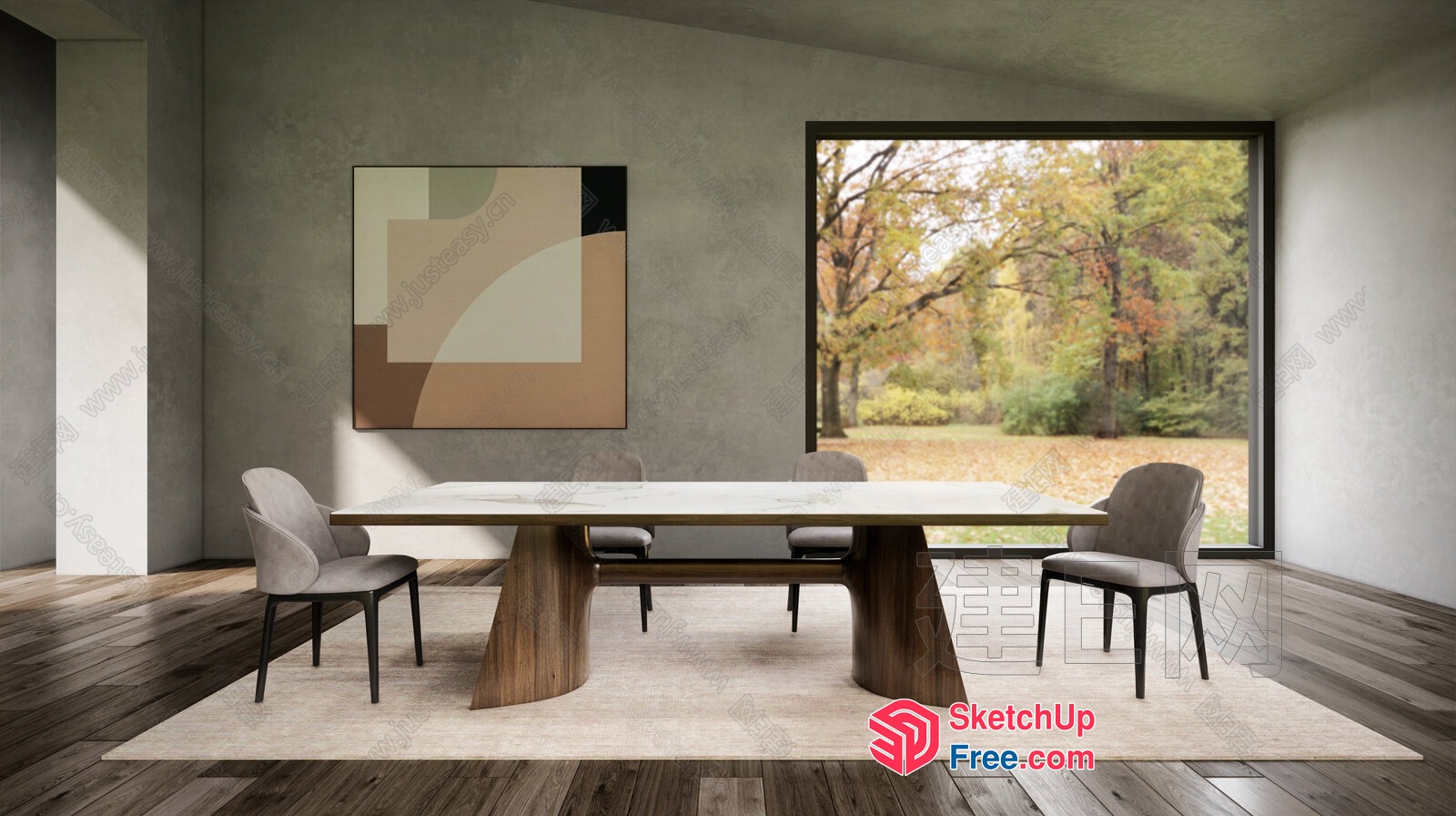 Modern Minimalist Dining Room With Large Window 3D SketchUp File