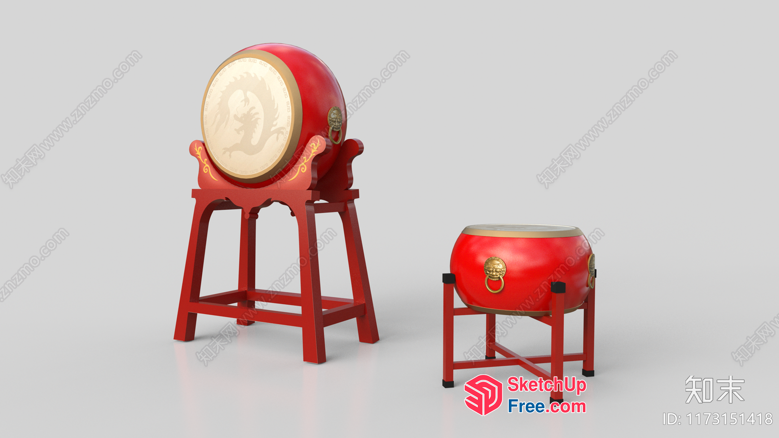 Chinese Style Drum Set 3D SketchUp File