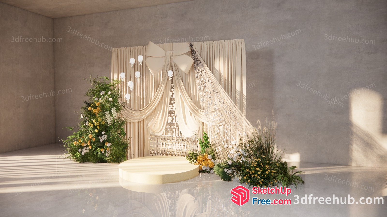 Elegant Interior Decor With Floral Arrangements And Pillars 3D SketchUp File