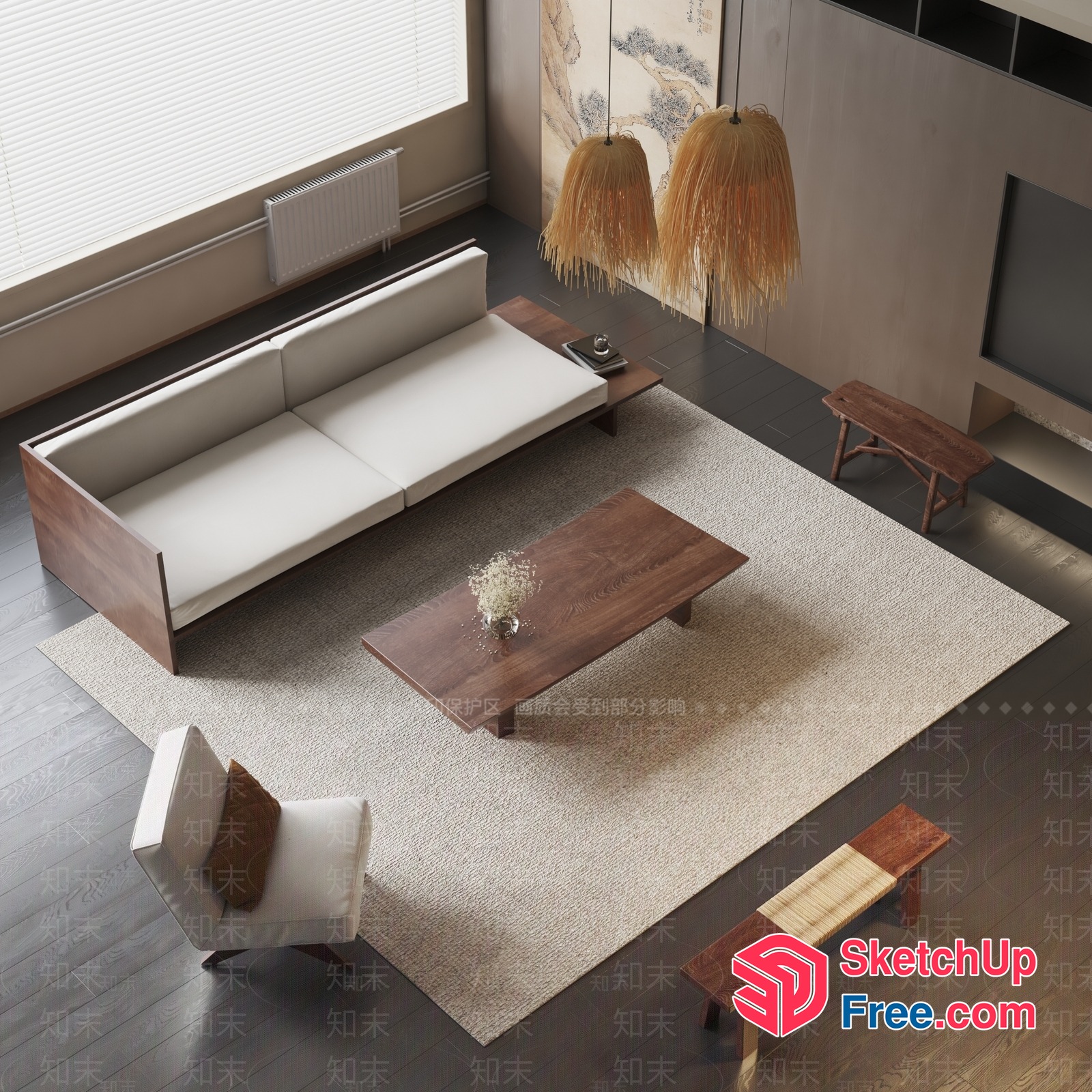 Modern Minimalist Living Room With Natural Elements 3D SketchUp File