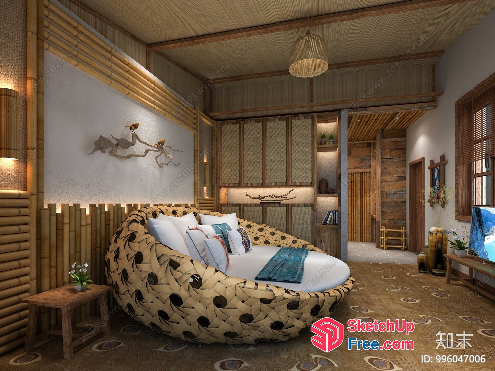 Exotic Rattan-Inspired Bedroom Design 3D SketchUp File