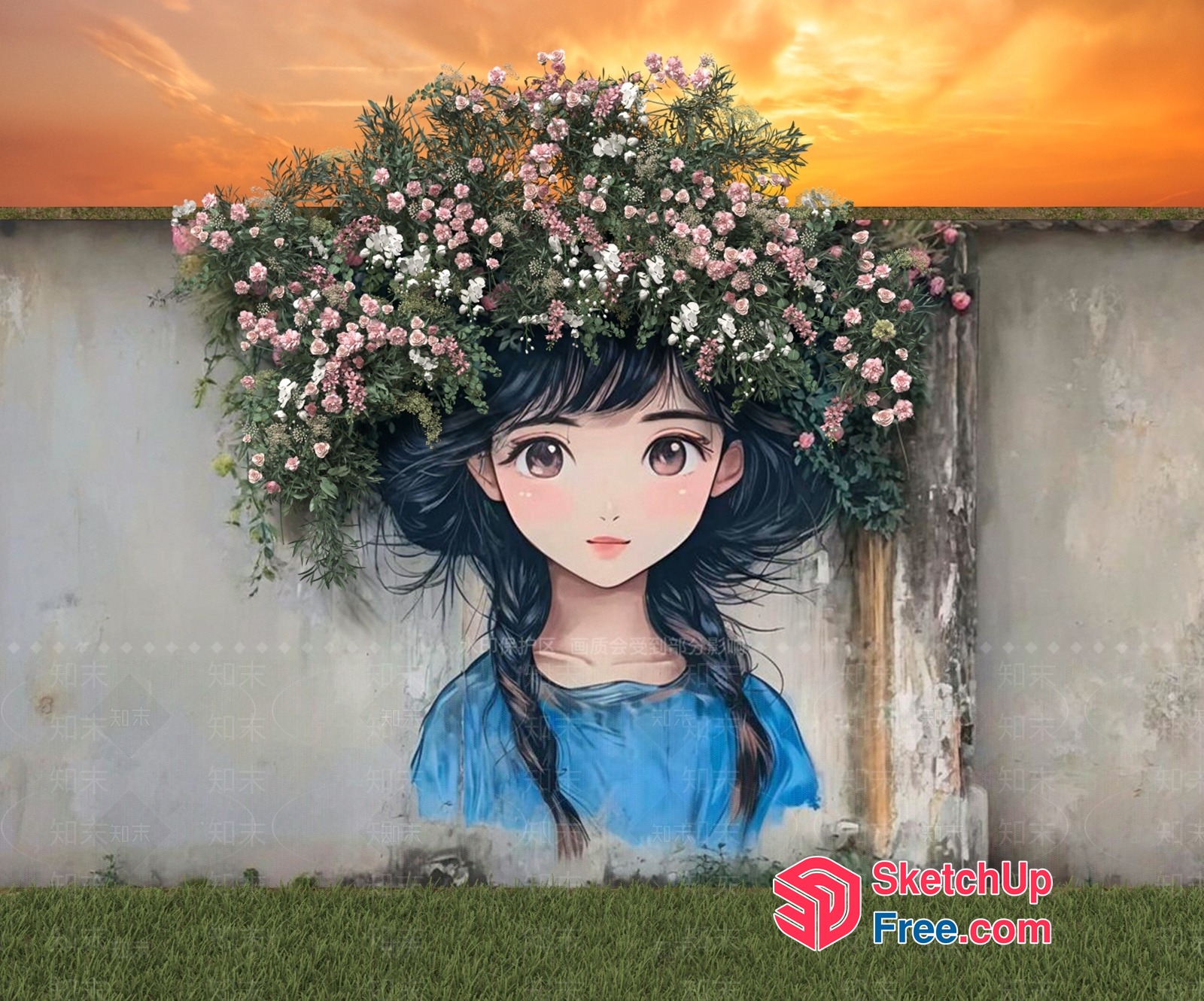 Girl With Flowers In Her Hair 3D SketchUp File