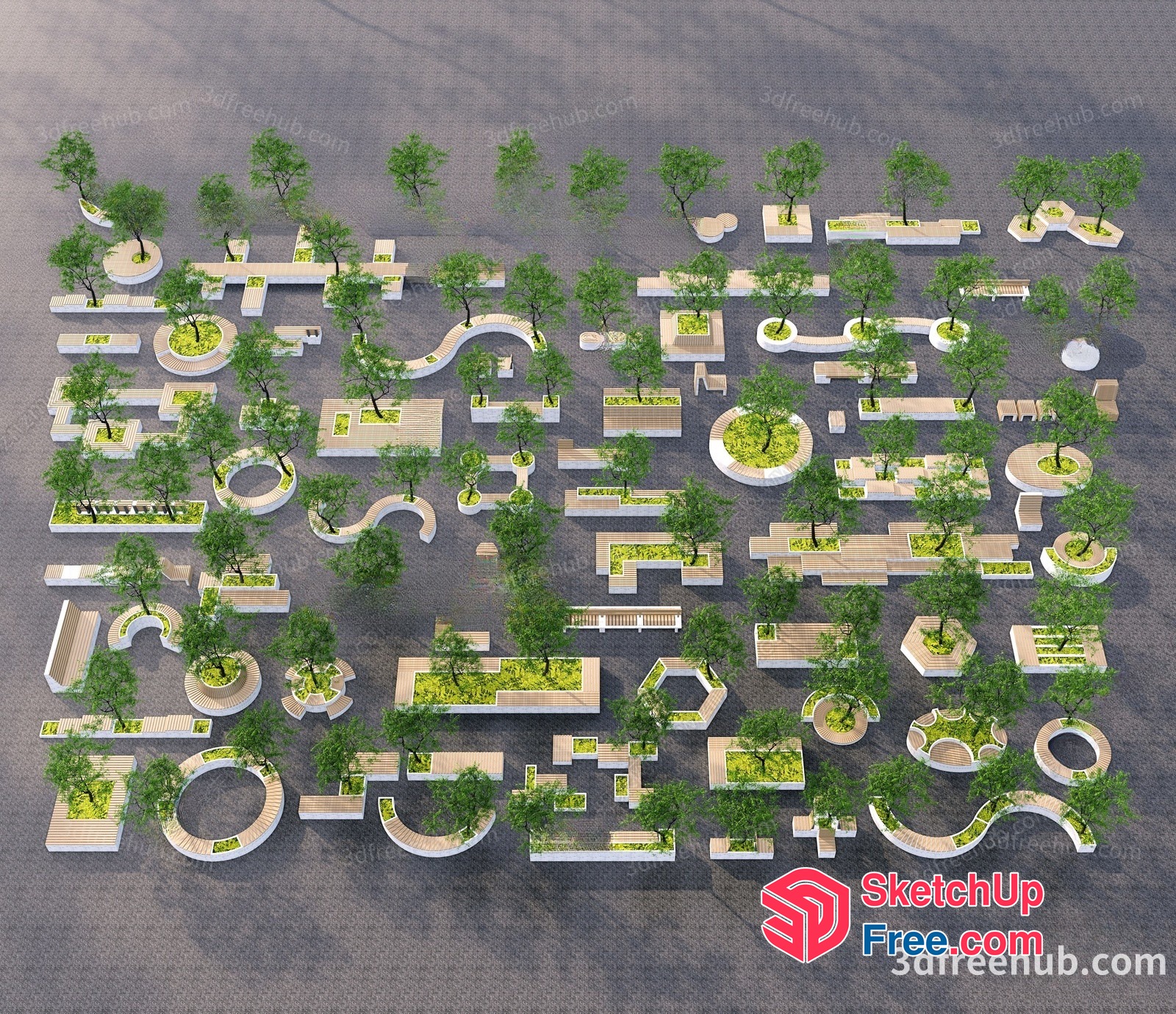Park Bench And Tree Arrangement 3D SketchUp File