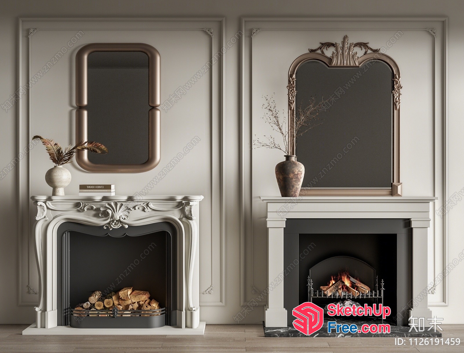 Elegant Fireplace And Mirror Design 3D SketchUp File